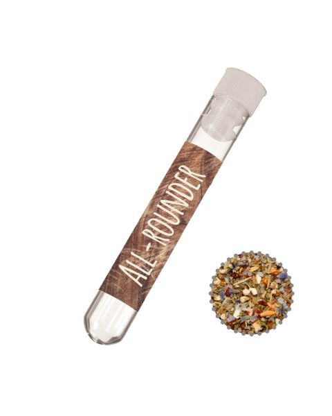 5 g organic all-purpose spice mix in a test tube with promotional label
