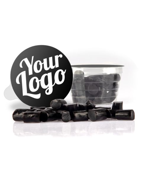 50 g sweet liquorice in snack cup with promotional seal