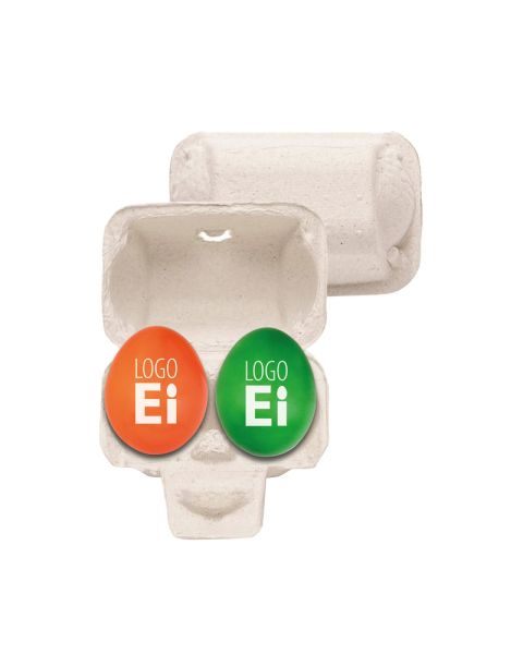 Logo egg in a box of two eggs with advertising print