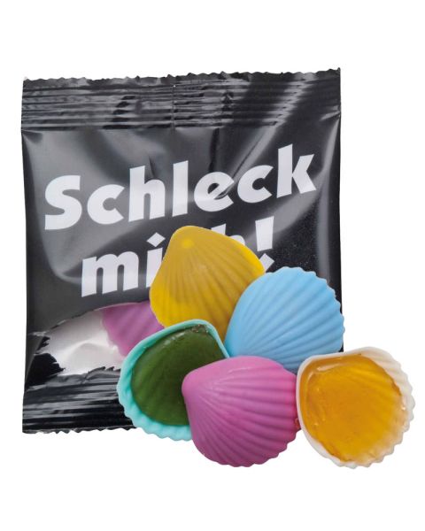 10,5 g Schleckmuschel im Flowpack mit Logodruck