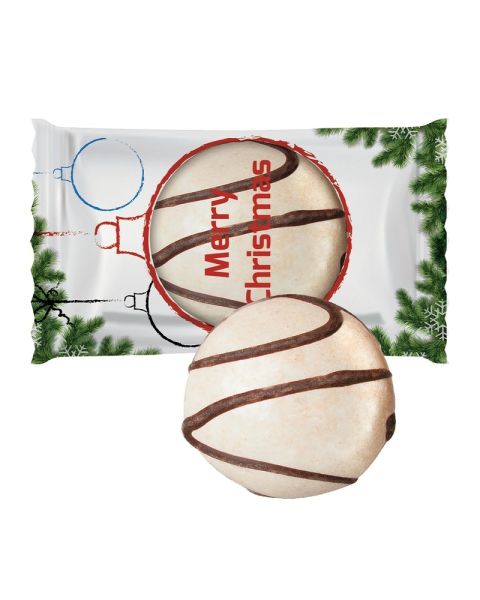 Chocolate gingerbread cookies in promotional flow pack with promotional print