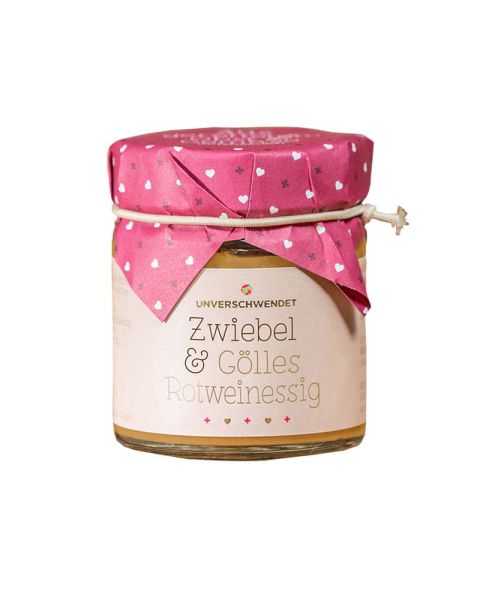 140 g Zwiebel & Gölles Rotweinessig Confit mit bedruckbarem Gläserdeckchen