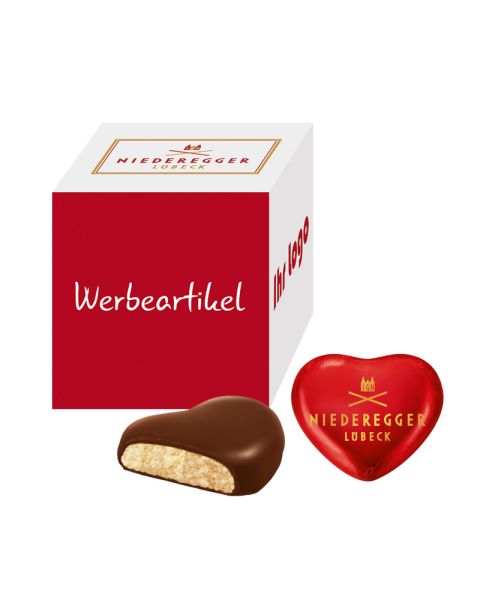 25 g Niederegger Herzen im Werbewürfel mit Logodruck