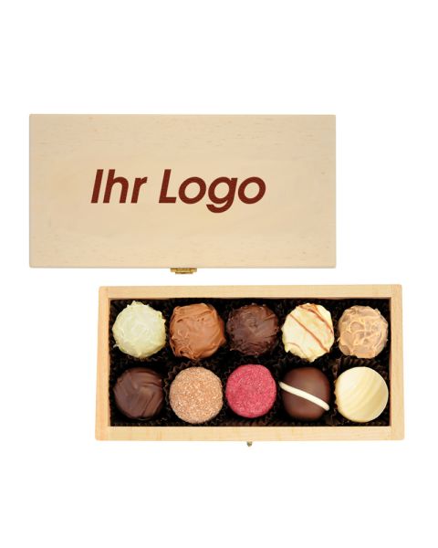 Holzkiste mit 10 Trüffeln in Kapseln