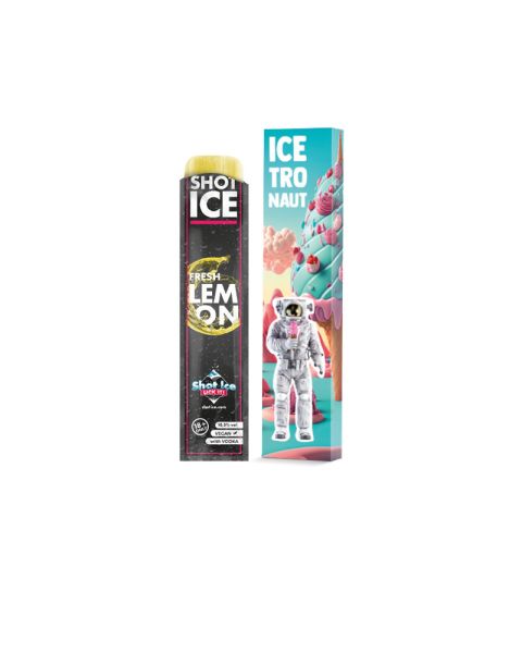 1 Shot Ice Fresh Lemon with vodka in promotional cardboard packaging with logo print