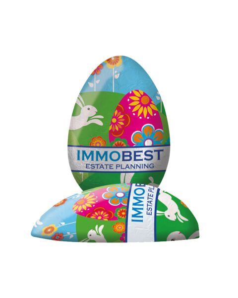 Tin foil Easter egg halves with promotional print