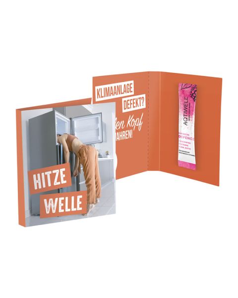 Aqtiwell DEFENCE advertising card with promotional print
