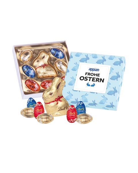 Small Easter greeting in promotional cardboard packaging with promotional print