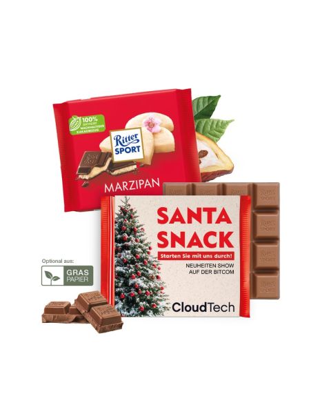 100 g Ritter SPORT bar with promotional sleeve with logo print