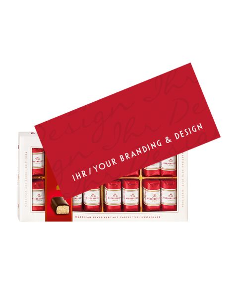 200 g Niederegger Marzipan Klassiker mit Werbebanderole und Werbeschuber