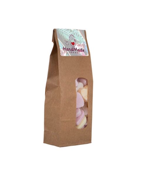 Fruit hearts in kraft paper bags with promotional label