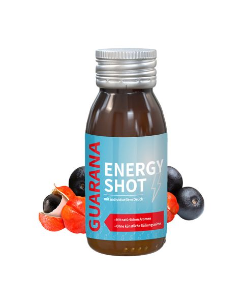 60 ml guarana energy shot in glass bottles with promotional label