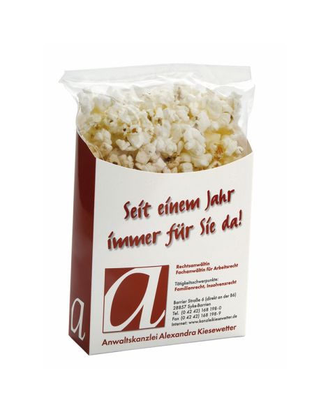 40 g sweet popcorn to go in a box with promotional print