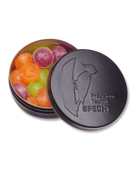 Pulmoll cough drops XS pocket tin with logo embossing