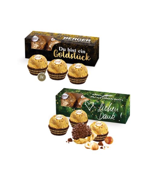 3 Ferrero Rocher gift in promotional cardboard box with logo print