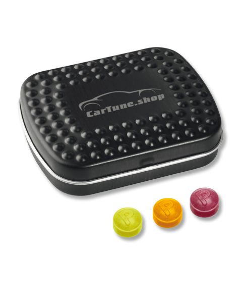 Pulmoll throat lozenges Techno tin with embossing and logo print