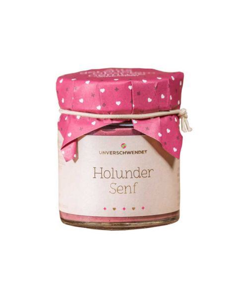 135 g Holunder Senf mit bedruckbarem Gläserdeckchen