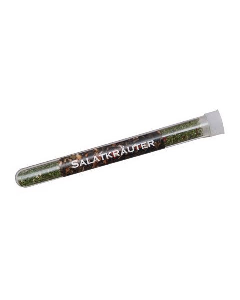 6 g salad herbs in a test tube with promotional print