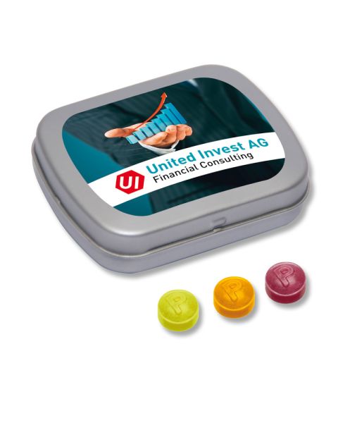 Pulmoll throat lozenges mini hinged tin with logo print