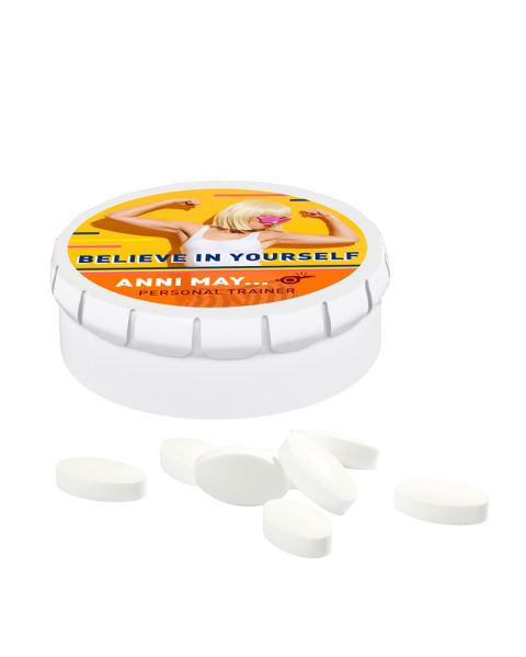 XS spring lid tin with peppermint pastilles and logo print
