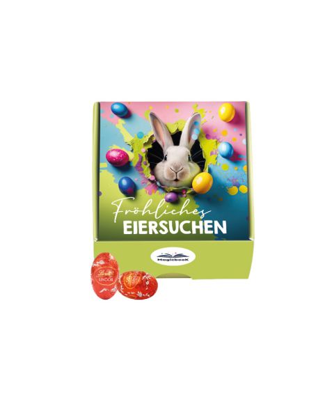 Lindt Lindor chocolate Easter eggs in a hinged box with promotional print