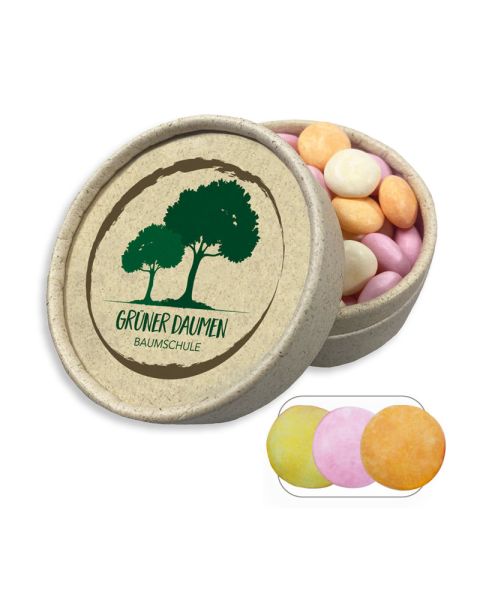 90 g VIVIL chewable dragees in grass paper tin with promotional print
