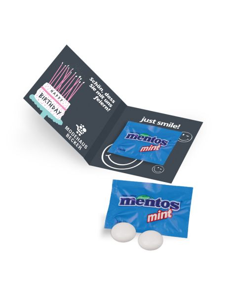 Werbe-Klappkarte mit mentos Mint und Logodruck