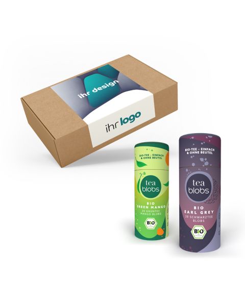 TeaBlob Geschenk-Set mit 2 Eco Pappdosen und Werbeanbringung