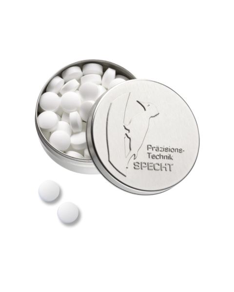 Peppermint pastilles XS pocket tin with logo embossing