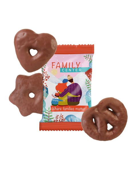 Chocolate gingerbread mix in promotional bag