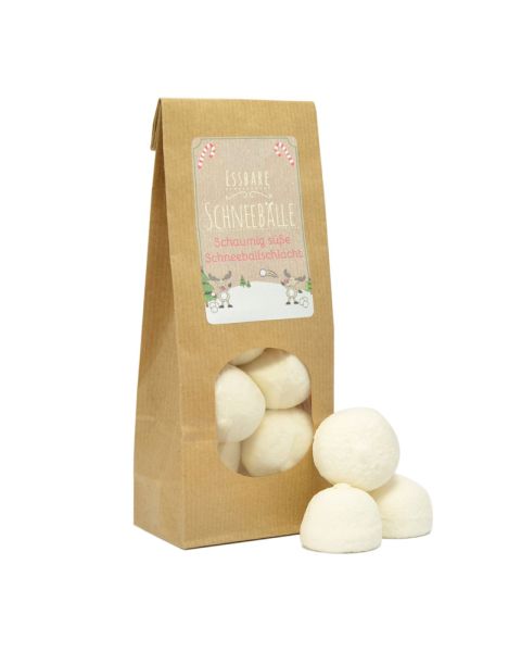 Edible snowballs with advertising label