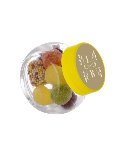 50 ml Schräghalsglas befüllt mit Tum Tum und mit Werbeetikett