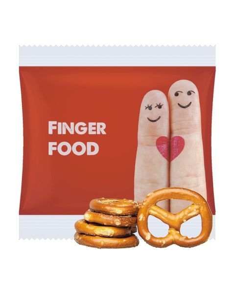 7 g organic mini pretzels in promotional bags with logo print