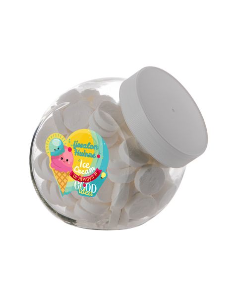 0.9 litre Slanted Jar filled with Wilhelmina peppermint and with promotional label