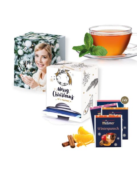 Meßmer Christmas tea in a 14-day dispenser with promotional print