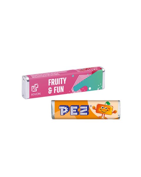 PEZ orange candy bar with promotional sleeve