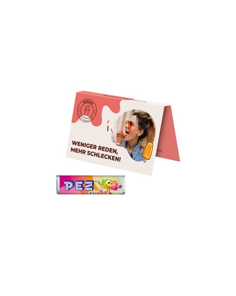 Advertising card PEZ Fizzy candy bar with logo print