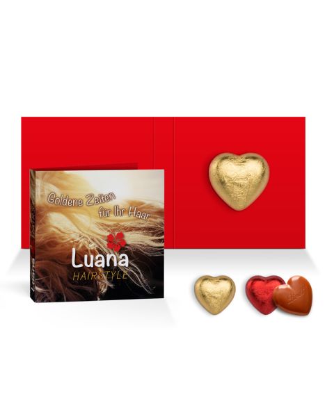 Werbeklappkarte mit Lindt Schokoladen Herz 5 g