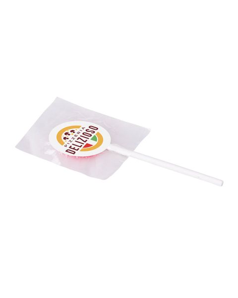 5 g fruit lollipops with foil and promotional label
