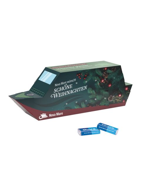 3D Adventskalender Schiff share mit kompostierbarem Inlay und Werbedruck