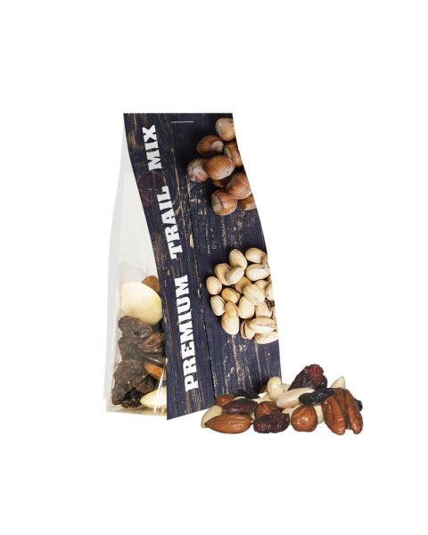 40 g Express Premium trail mix in stand-up pouches with advertising insert