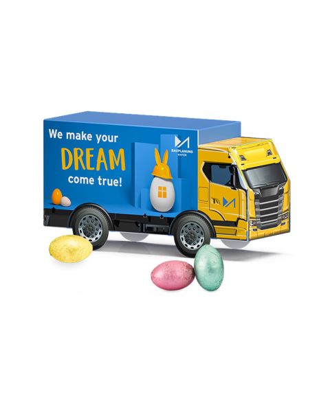 3D Easter truck Rettergut chocolate Easter eggs with promotional print