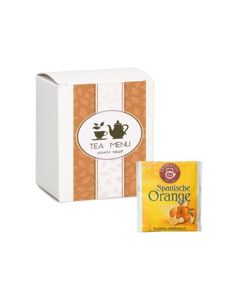 25 g Beuteltee Spanische Orange in Faltschachtel mit Werbedruck