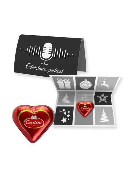 Express 12 g Lübeck marzipan heart on folding card with promotional print