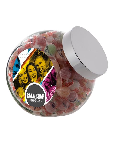 2 litre Slanted Jar filled with Napoleon Bonbons and with promotional label