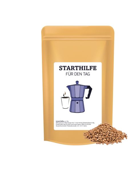 35 g organic instant coffee in a Doypack with promotional label