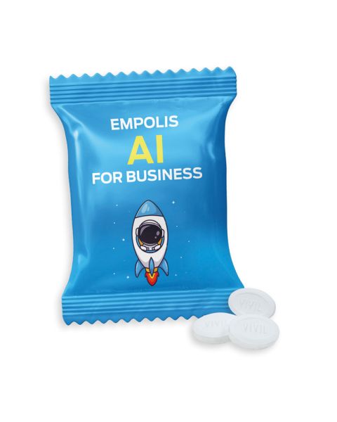 10 g VIVIL Extra Strong Peppermint Dragees in promotional bag with advertising print