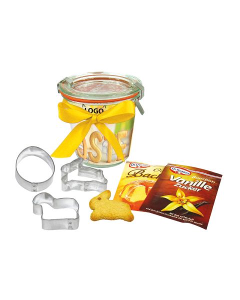 Oster-Backförmchen im Weck-Glas und mit Werbeanbringung