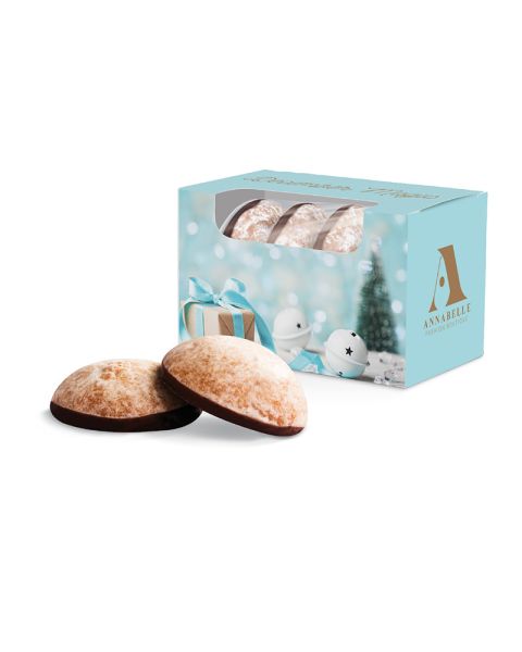 Mini 4 gingerbread cookies from WEISS in window box with promotional print