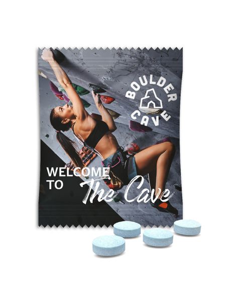 Upsters sugar-free peppermint caffeine sweets in promotional bag with logo print